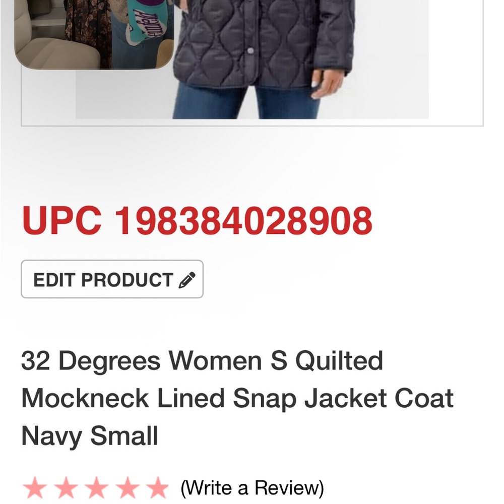NWT 32 Degrees Women S Quilted Mockneck Lined Snap Jacket Coat Navy - Picture 7 of 7